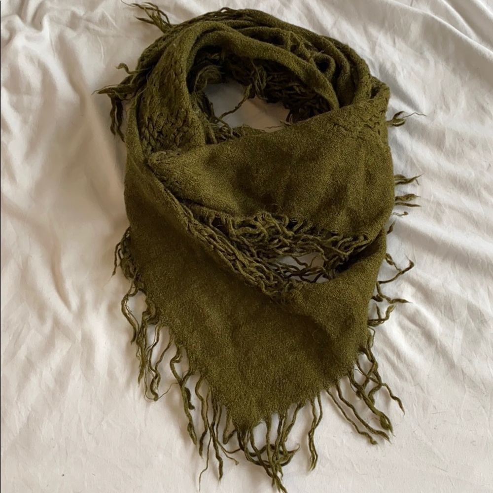 Olive green fringe scarf